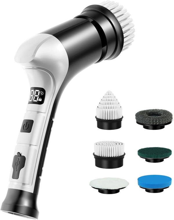 Cordless Electric Spin Scrubber with 6 Brush Heads