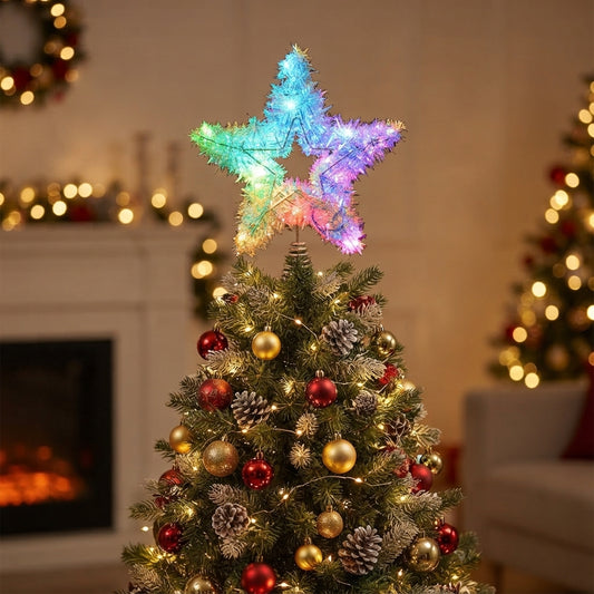 Christmas Star Tree Topper Lights, Smart App Remote Control Topper Lighted, LED Color Changing Tree Star Sync with Music, Dimmable, Timer, USB Topper for Xmas Party Gift Décor